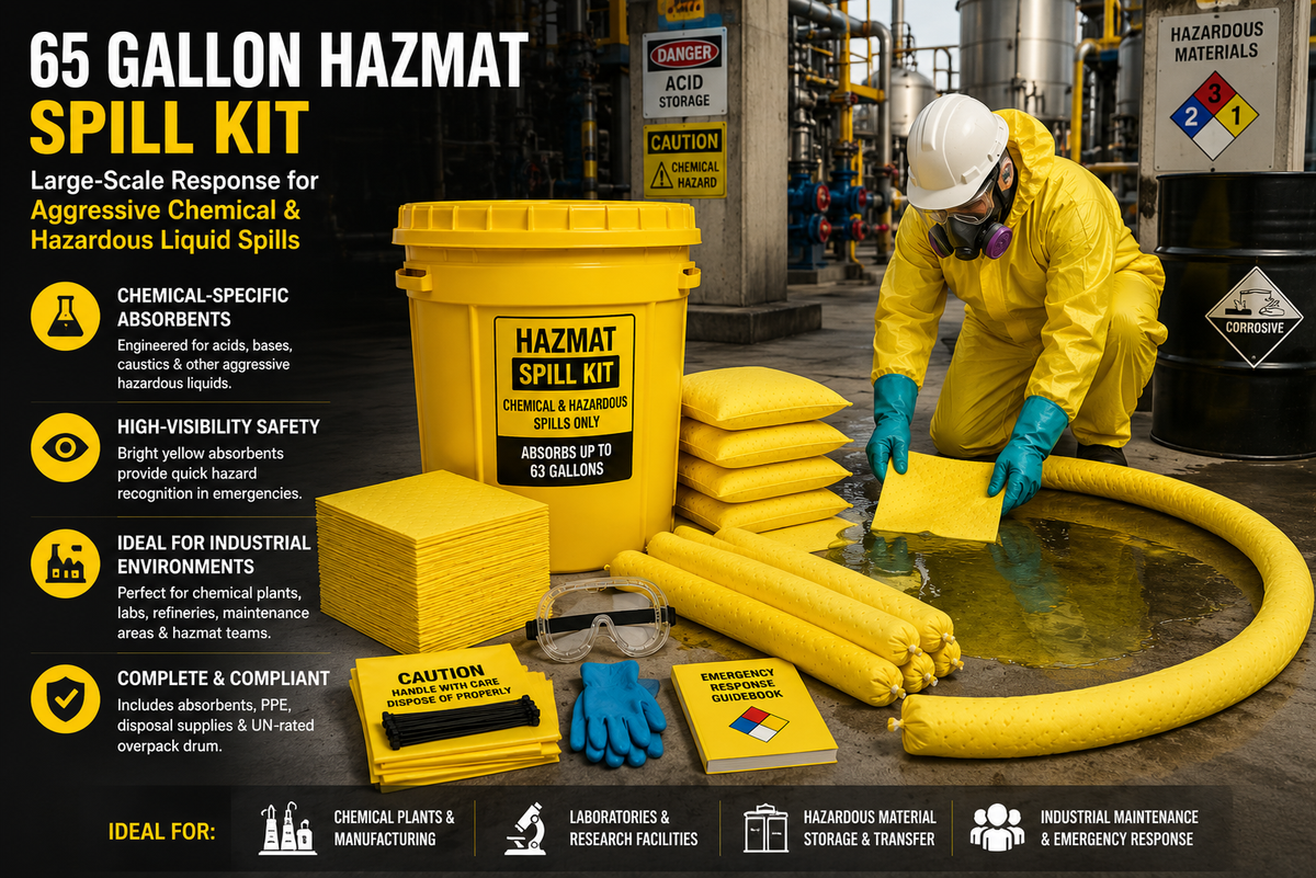 65 gallon Hazmat spill kit for chemical plants, laboratories, hazardous material storage, and industrial emergency response