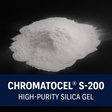 Pile of high-purity silica gel with 'Chromatocel S-200' text on a black background
