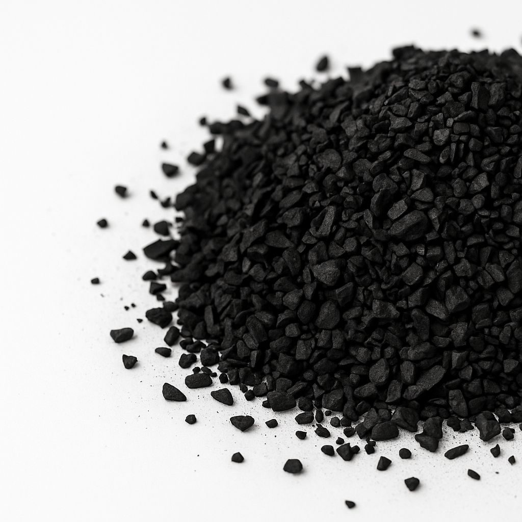 Close-up of coal-based GAC (8×30) highlighting coarse grains and low fines