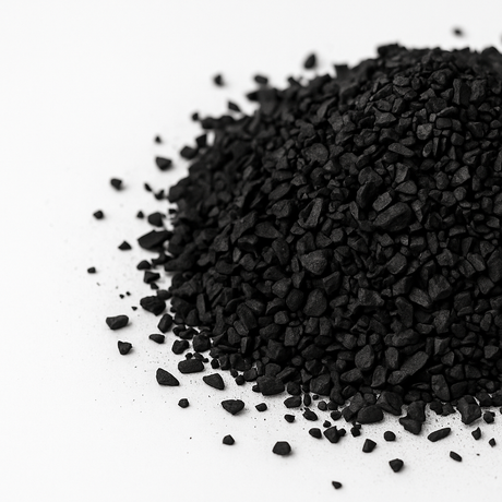 Close-up of coal-based GAC (8×30) highlighting coarse grains and low fines
