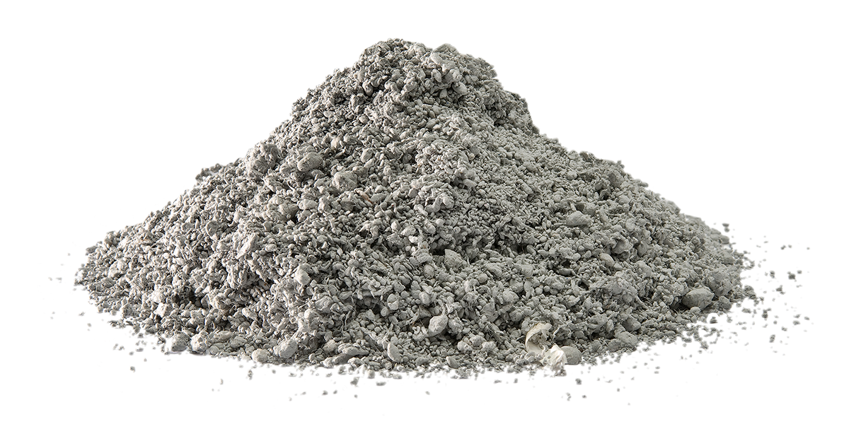 Pile of gray absorbent powder on a white background