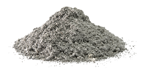 Pile of gray absorbent powder on a white background