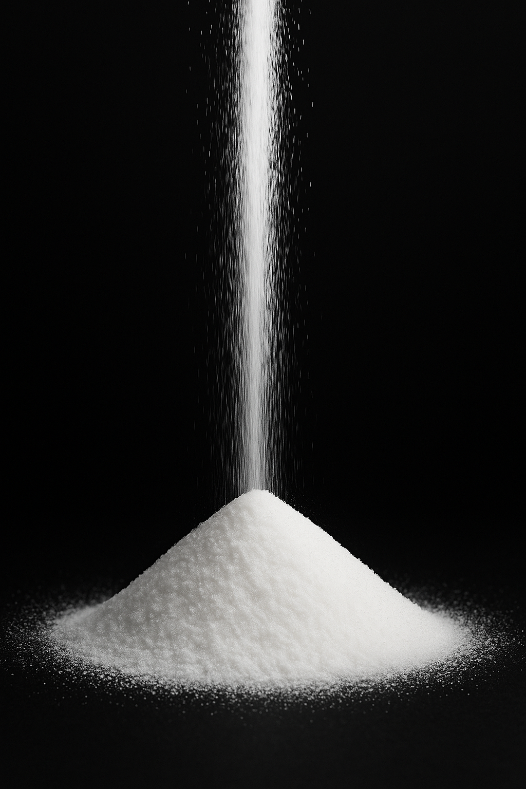 Pile of silica powder being poured against a black background