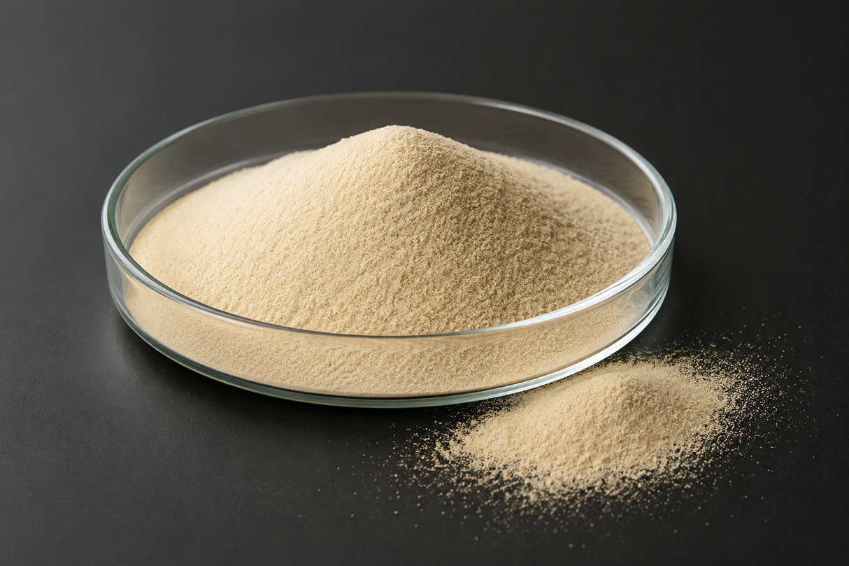 Arkema SILIPORITE NK 30 AP 3A synthetic zeolite molecular sieve powder in a laboratory sample dish.