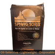 Bag of Sphag-sorb against a white background with a text ribbon that reads "Oil-selective - Lightweight - Disposable"