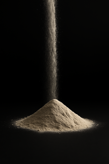 tan clay being poured into a pile on a dark background 