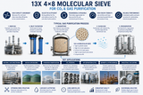13X 4x8 molecular sieve applications for CO2 removal, natural gas purification, biogas upgrading, hydrogen purification, PSA air separation, and industrial gas drying.