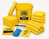 65 gallon Hazmat spill kit with UN-rated overpack drum and chemical absorbents for hazardous spill response
