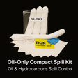 Oil-only compact spill kit with gloves, wipes, and disposal bag on a black background
