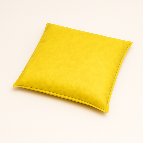 Hazmat absorbent pillow, 18 by 18 inches, yellow polypropylene for hazardous spill control.