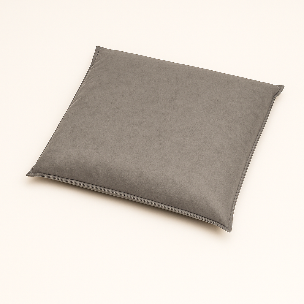 Universal absorbent pillow, 18 by 18 inches, gray polypropylene for oil, coolant and water spill control.
