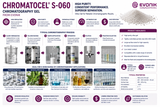 CHROMATOCEL S-060 chromatography gel application guide showing silica chromatography process, separation benefits, and common purification applications.