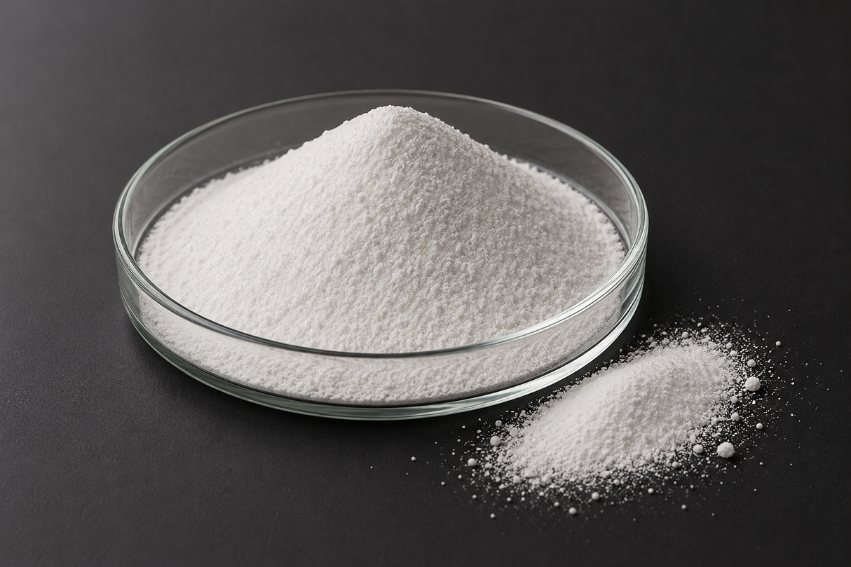 Evonik CHROMATOCEL S-200 high-purity silica gel chromatography media in a laboratory sample dish.