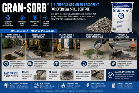 Gran-Sorb granular absorbent applications for manufacturing, maintenance, transportation and industrial spill response