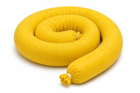 Yellow 3 x 48 inch hazmat absorbent sock for chemical and hazardous spill containment
