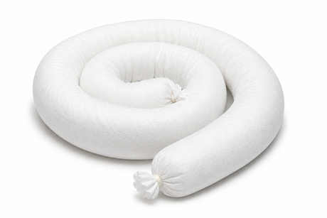 White 3 x 48 inch oil-only absorbent sock for containing petroleum and oil spills