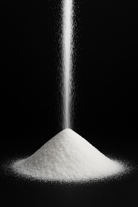 Pile of silica powder being poured against a black background