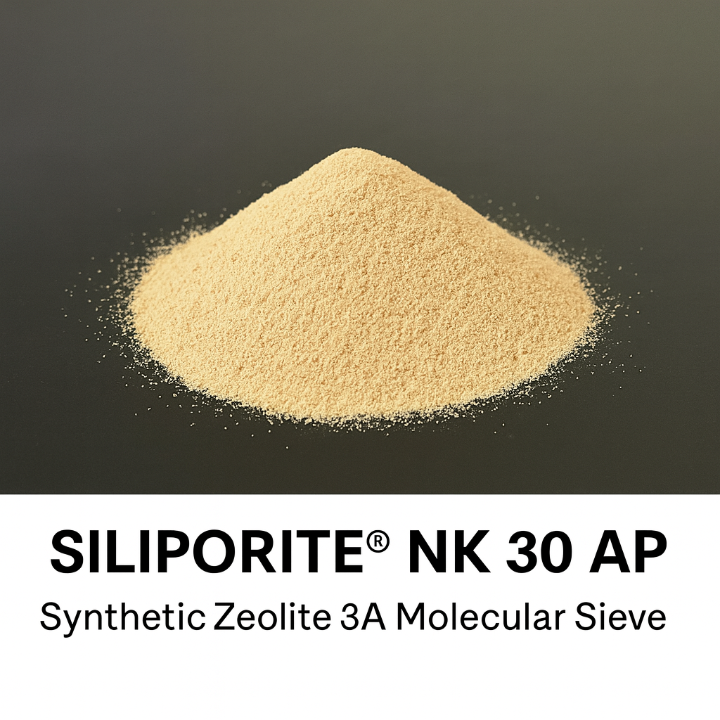 Pile of Siliporite NK 30 AP synthetic zeolite on a black background