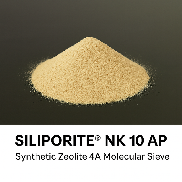 Pile of Siliporite NK 10 AP synthetic zeolite 4A molecular sieve on a black background