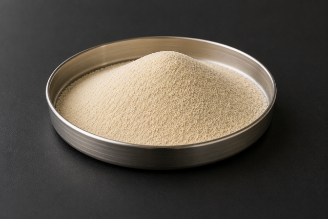Arkema SILIPORITE NK 10 AP 4A synthetic zeolite molecular sieve powder in a stainless steel sample dish.