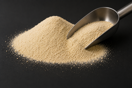 Arkema SILIPORITE NK 20 AP 5A synthetic zeolite molecular sieve powder with stainless steel material scoop.