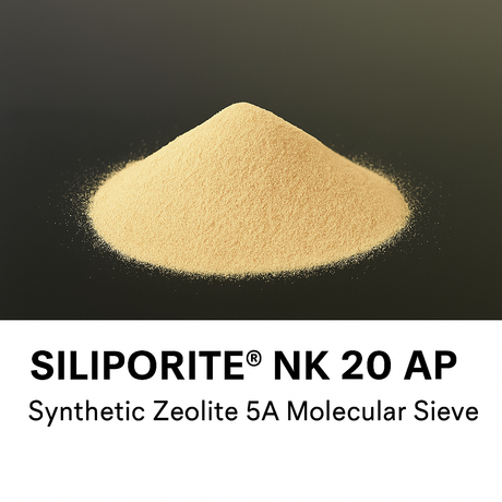 Pile of Siliporite NK 20 AP synthetic zeolite 5A molecular sieve on a black background