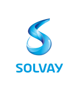 Solvay logo with a blue 'S' on a white background