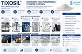 TIXOSIL precipitated silica application guide showing formulation uses, functional benefits, and industrial applications for Solvay silica.