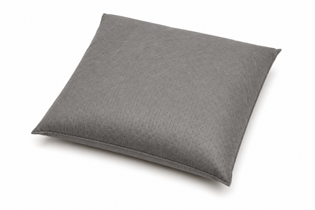 Gray universal absorbent pillow 18 x 18 inches for oil, coolant, water and industrial spill control